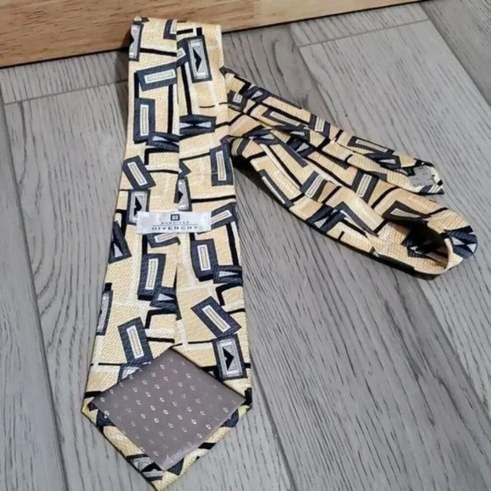 Vintage Givenchy Monsieur Geometric MEN'S Tie Silk Yellow Blue